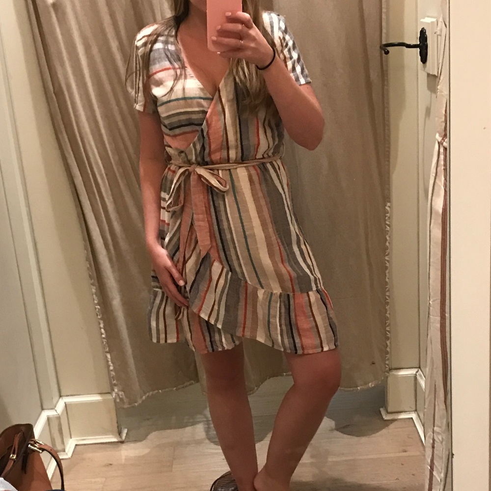 Francesca’s Linen multi colored wrap sundress